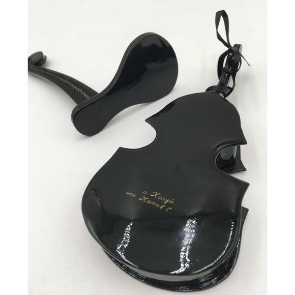 Russian Lacquer Signed Folk Art Hinged Trinket Box Violin/Cello with Stand - Picture 5 of 6